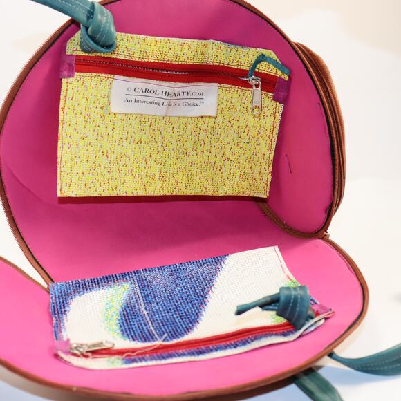 Carol Hearty Art Bag Half-Moon Leather Crossbody w/ Charms Handmade - Picture 7 of 7